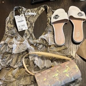 Zara Snake-Print Ruffle Halter Dress in Beige and Cream